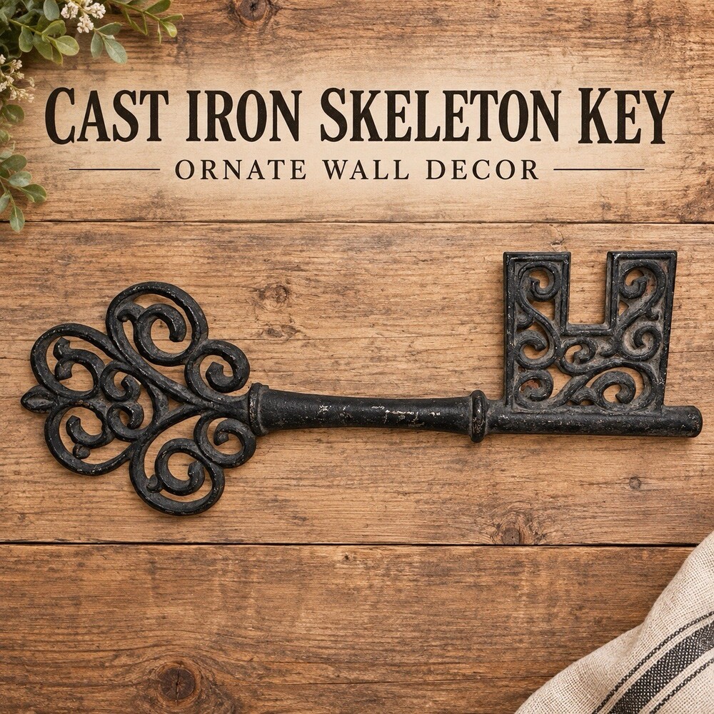 Large Cast Iron Skeleton Key Wall Decor Ornate Scrollwork Rustic 15 Inch